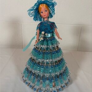 Vintage Doll with Beaded Dress and Hat